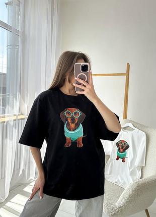 Накладной платеж ❤ турецкий оверсайз удлиненная футболка туника с принтом такса собака