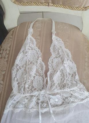 Соблазнительный, секси пеньюар белый, кружево, xs-s, эротическое белье