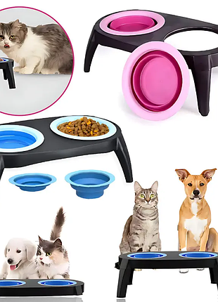 Миска pet bowl set подвійна на складній підставці для собак та котів