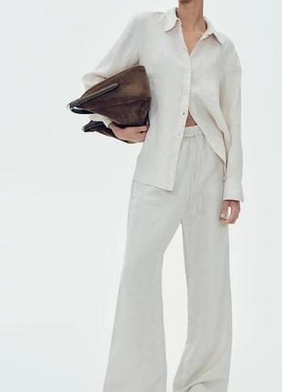 Штани брюки рівні вільні ширркі з суміші льону со льном лояні штани