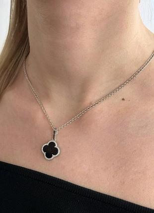 Оплата 100%🇺🇦 кулон серебро 925 пробы, родий куб.цирконии по контуру клевер ноль каира подвес