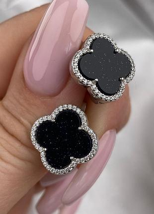 Оплата 100%🇺🇦 серьги серебро 925 пробы родий куб.цирконии по контуру клевер ноль каира