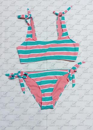 Яркий женский купальник в полоску на завязках топ и плавки primark размер uk 10