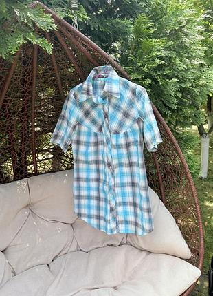 Клетчатая удлиненная рубашка, размер м, жіноча сорочка в клітинку подовжена