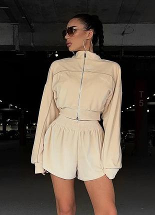 Женский спортивный костюм двойка шорты кофта на молнии