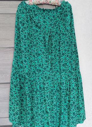 Зеленая юбка на резинке в цветочный принт с карманами monsoon (размер 40)