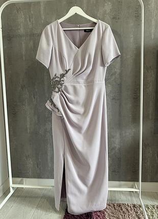 Вечірня сукня лілова с камнями плаття міді з розрізом