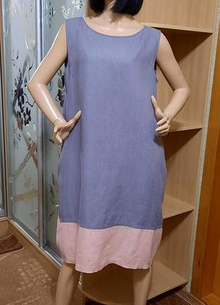 Льняное миди платье с карманами в бохо стиле лен р. l-xl