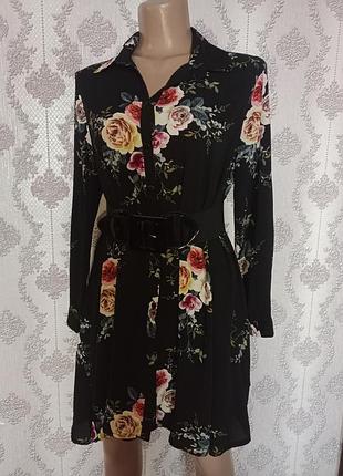 Платье рубашка в цветочный принт