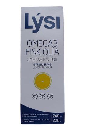 Омега-3 lysi рідка форма зі смаком лимона по 240 мл у скляній пляшці