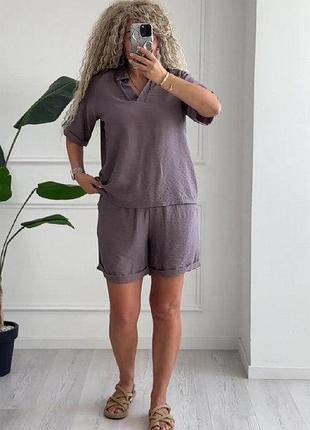 Суперстильный легкий женский летний костюм футболка + шорты код 1352