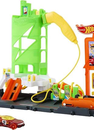 Трек hot wheels city super recharge fuel station заправочная станция для суперзарядки (htn79)
