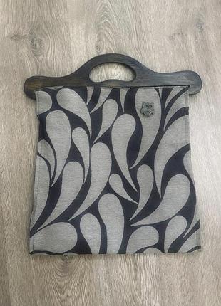 Винтажная двусторонняя жаккардовая сумка с деревянными ручками!!