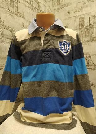 Кофта поло с длинными рукавами в полоску синяя, голубая, серая, белая, хороша для школы