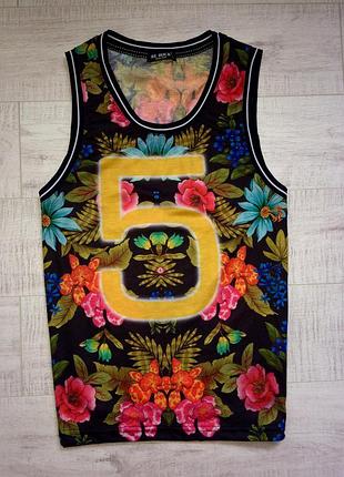 Майка яркая летняя тропический принт, актуальная маечка