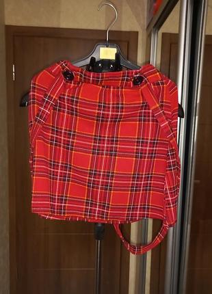 Юбка с лямками школьница клетка