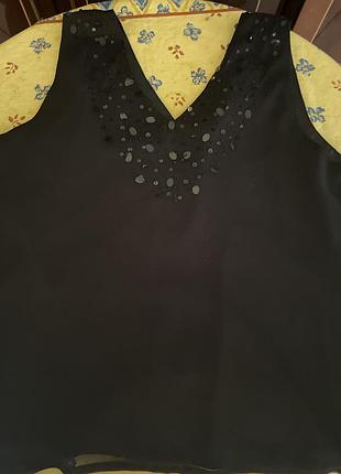 Чорна блуза шифон з прикрасами