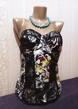 Новый яркий летний вечерний топ корсет в цветочный принт next 38/м
