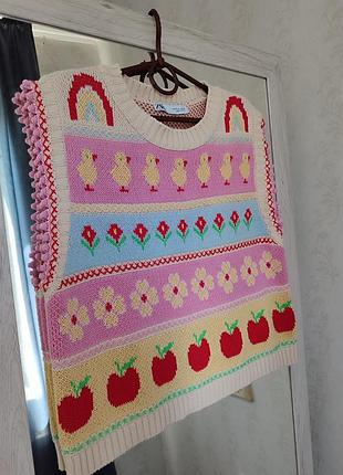 В'язаний жилет zara принт