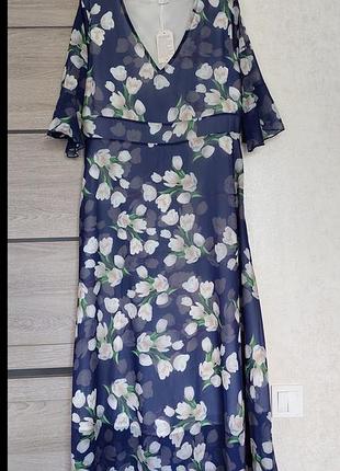 Нежное сине-голубое шифоновое платье в белый цветочный принт. made with love(размер 40)