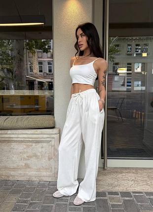 Лляні брюки штани молочні та світлий беж