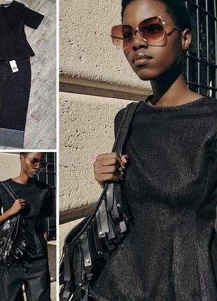 Джинсова футболка з баскою zara