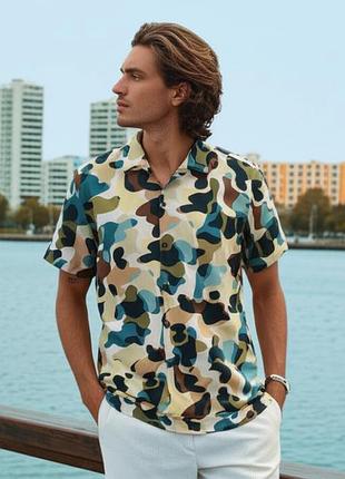 Сорочка чоловіча zara камуфляжна, розмір l, 100% бавовна
