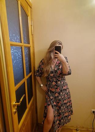 Платье на запах цветочный принт принт розы принт леопард