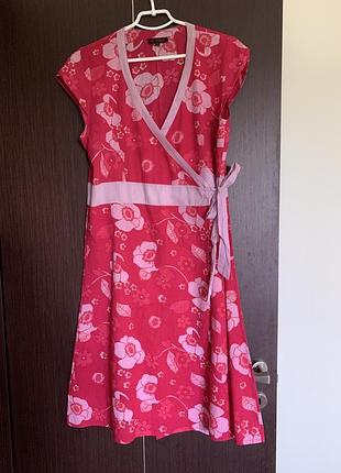 Красивое натуральное платье -халат на запах в клеточку (размер 10/38-12/40)