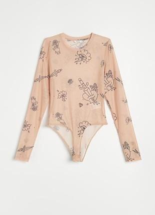Боді сітка з тату бежевого кольору size-m reserved