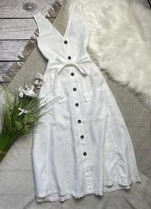 Шикарний лляний сарафан на ґудзиках з поясом