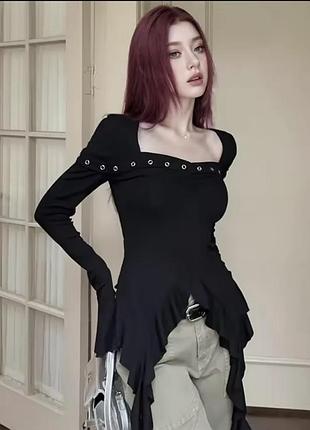 Топ чорний з воланами high street haradjuku