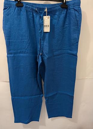 Брюки льняные женские mango,брюки, лен,синие,на резинке, чинос, кюлоты,,чинос,чино,литные, легкие
