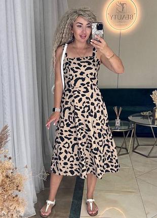Сукня сарафан жіноча довга міді літня повсякденна гарна на літо чорна біла квіткова леопардова