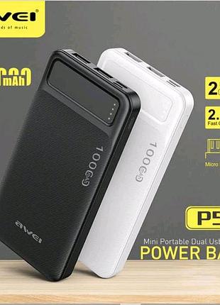 Внешний портативный аккумулятор power bank awei p5k 10000mah black повербанк