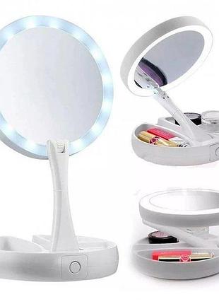 Зеркало для макіяжу з led-подсвіткої круглої пововане складне d16см myfold