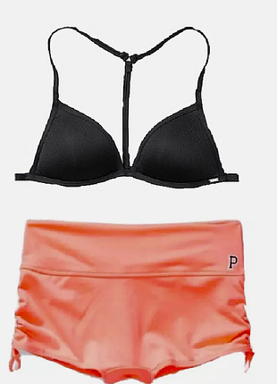 Victorias secret спортивный купальник раздельный gym to swim pink tropical punch