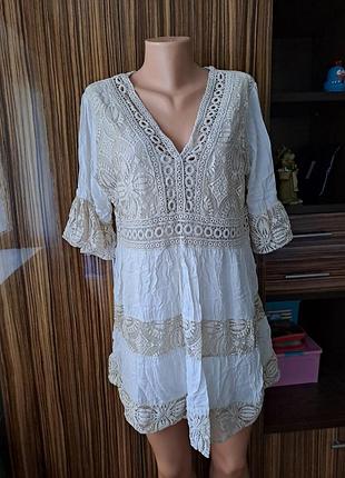 Очень красивое нежное натуральное оверсайз платье с кружевом большой размер