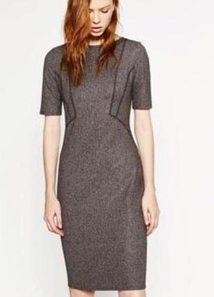 Новое с биркой zara платье футляр приталено серое платье s xs коттон стрейч платье карандаш