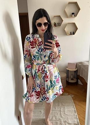 Zara хлопковое платье- рубашка миди