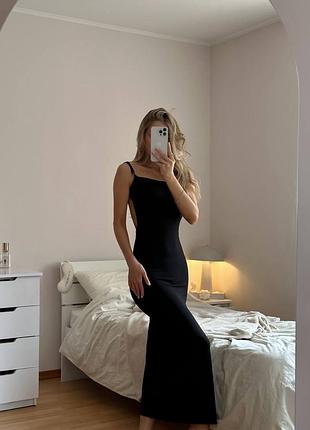 Чорна сукня міді з відкритою спиною🖤xs-m