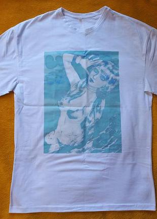 Белая оверсайз футболка с авторским принтом по заказу