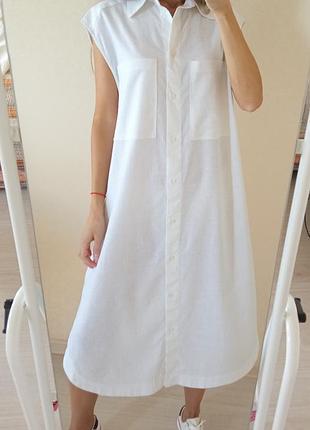 Белое льняное платье рубашка h&m
