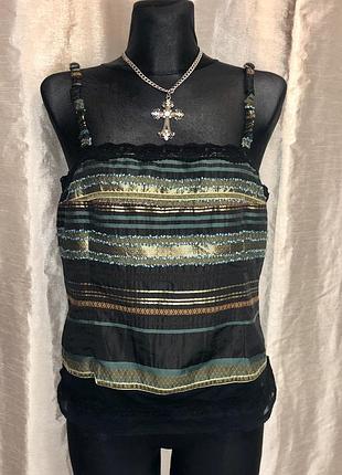 Винтажный топ в полоску с бархатными вставками vintage 2000s y2k