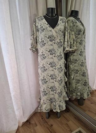 Вискозно-льняное на запах с воланом по низу платье 👗