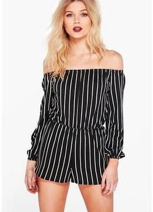 Новый черный комбинезон в полоску из вискозы boohoo uk20