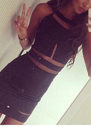 Платье чёрное с прозрачными вставками