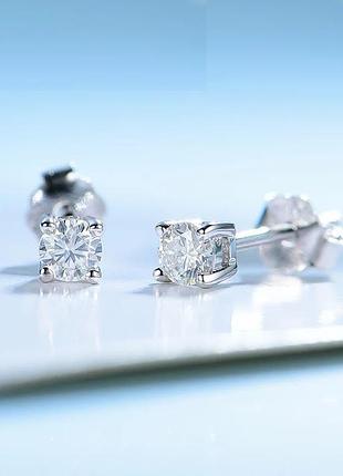 Срібні сережки з діамантами муассанітами, 0.1 ct. муассаніт