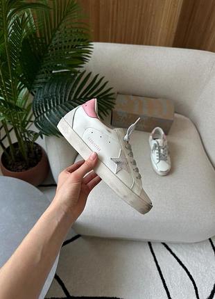 Golden goose super-star with gray suede star and pink leather heel tab