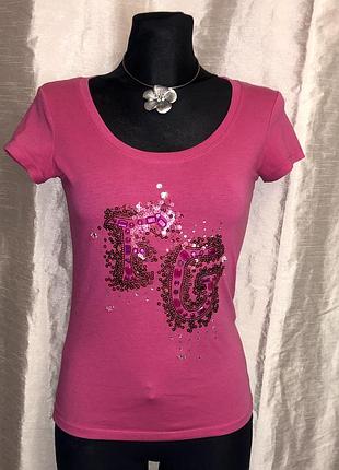 Винтажная футболка fg с стразами и паетками vintage 2000s y2k